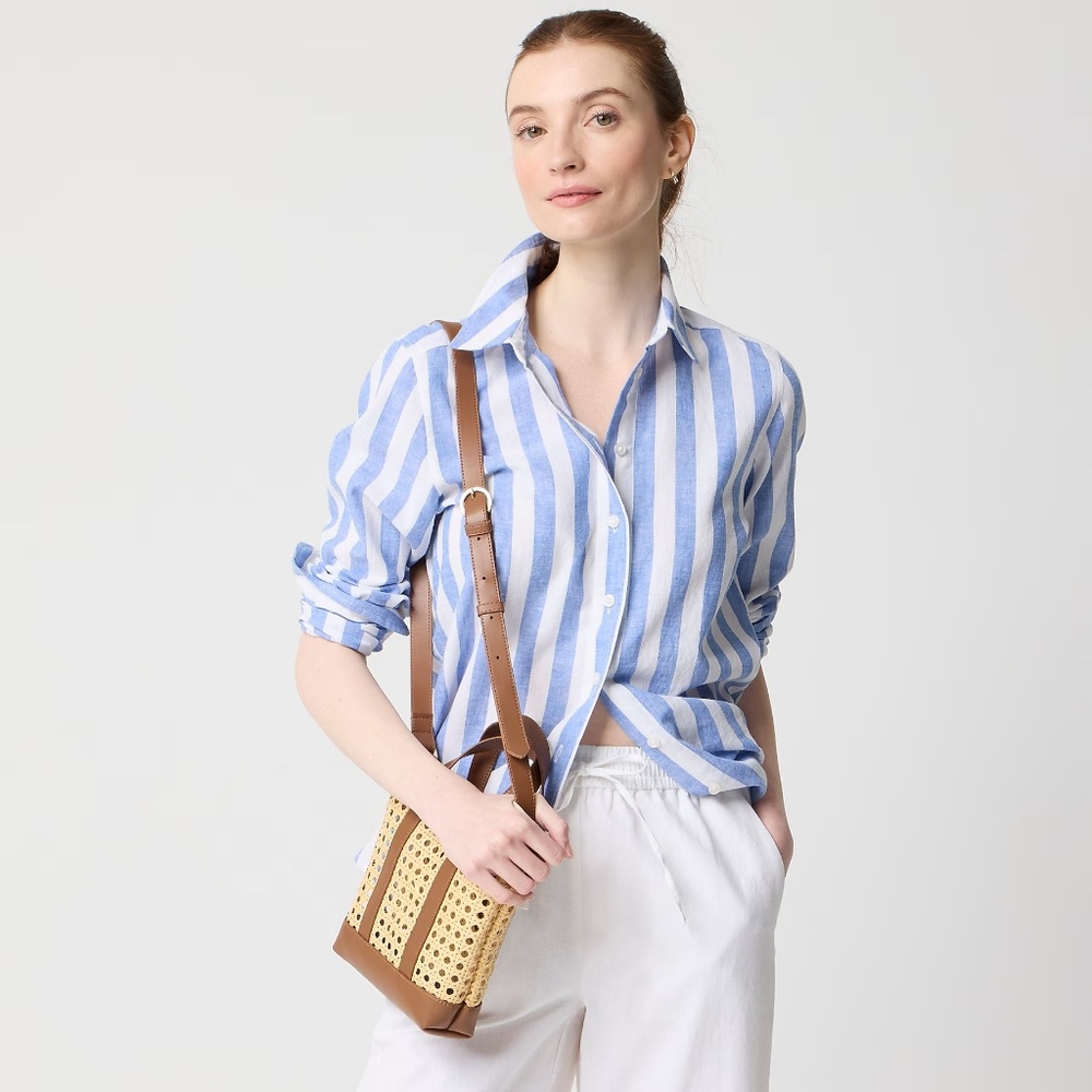 J. Crew Factory Blue and White Striped Button-Down Shirt